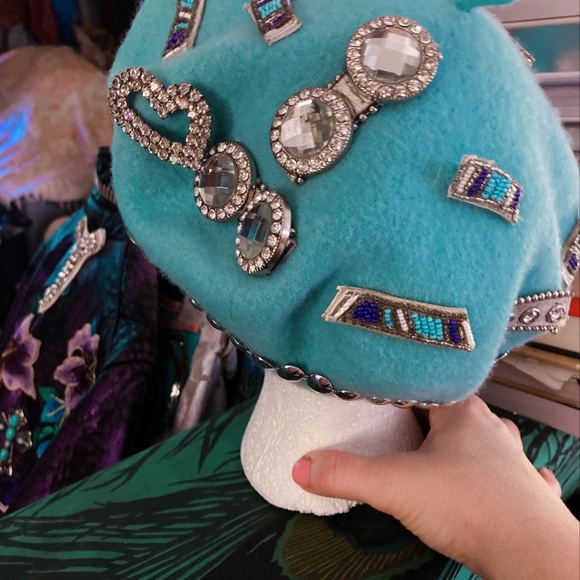 Baby Blue & Rhinestone Studded Beret